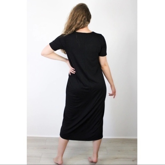 Round Neck Short Sleeve Midi Dress - Black Size Small - Picture 8 of 8